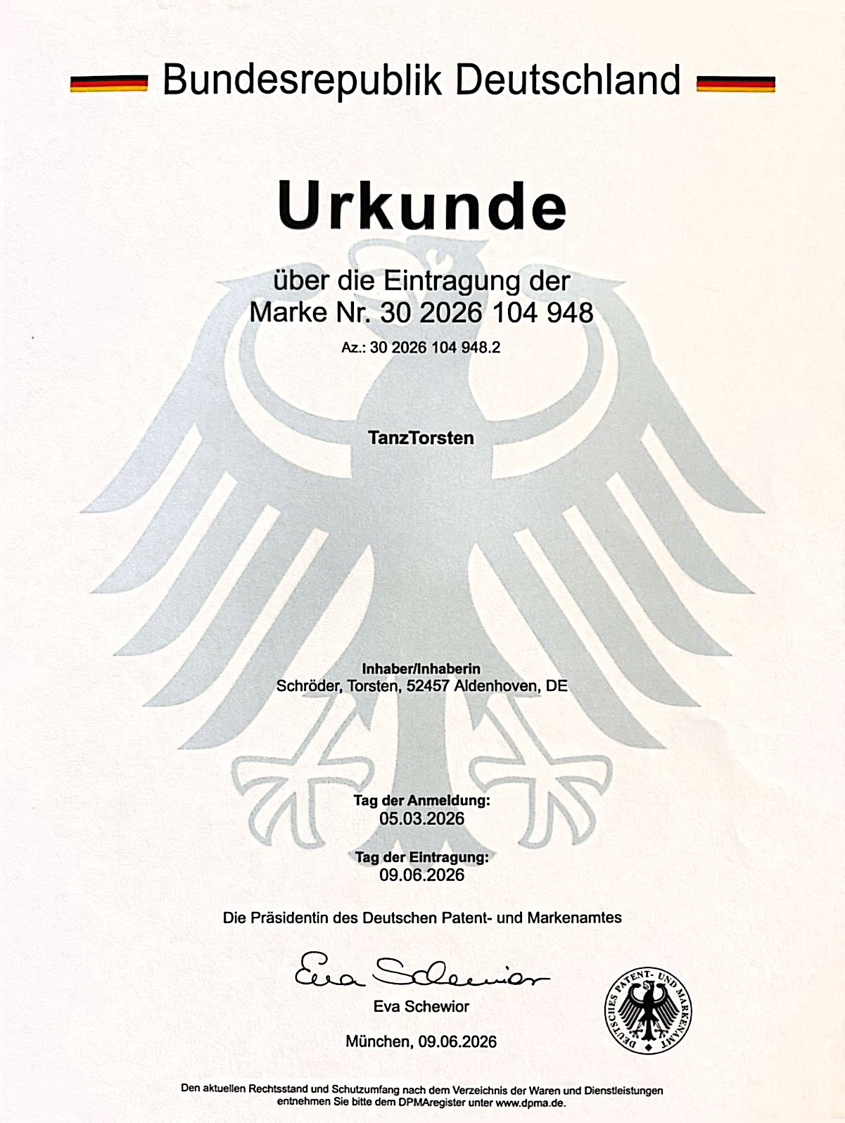 TanzTorsten® als Marke eingetragen
